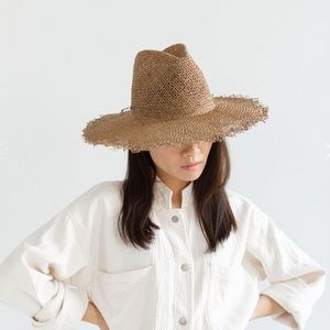 GIGI PIP Wide Brim Straw Fedora Hat in Natural Brown